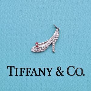 RARE Tiffany & Co. Red Enamel Bow Diamond High Heels Shoes PT950 Charm Pendant.